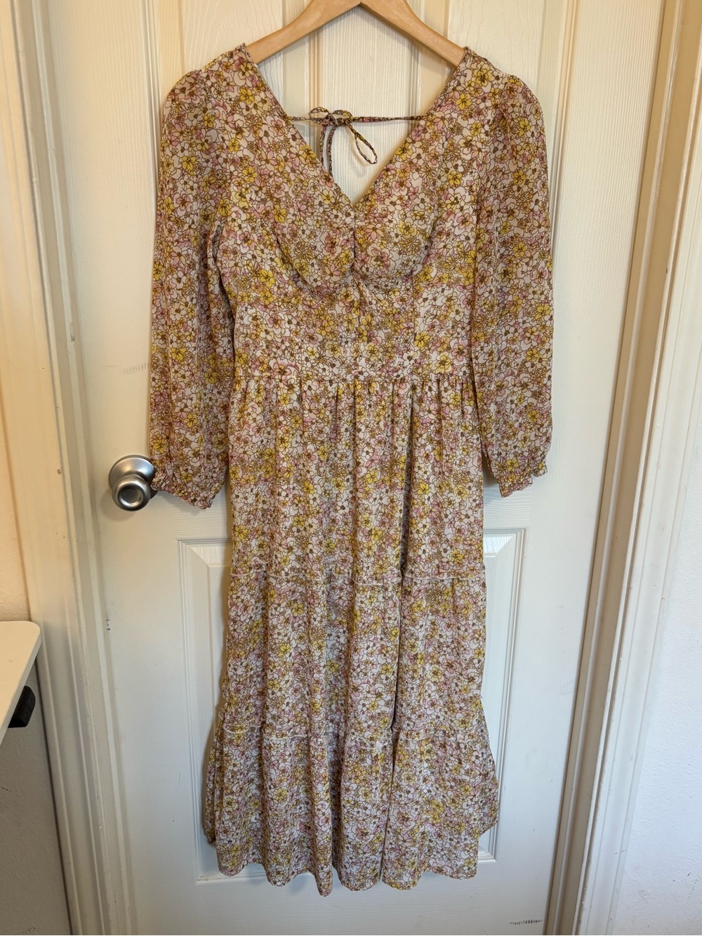 Sincerely Jules Floral Smocked Midi Dress S | Long Sleeve Boho Prairie Style